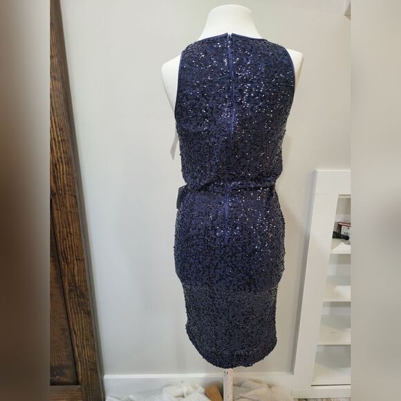 Eliza J Womens Sequined Sleeveless Knee-Length Cocktail Dress Size 2 NWT Blue - Picture 4 of 5